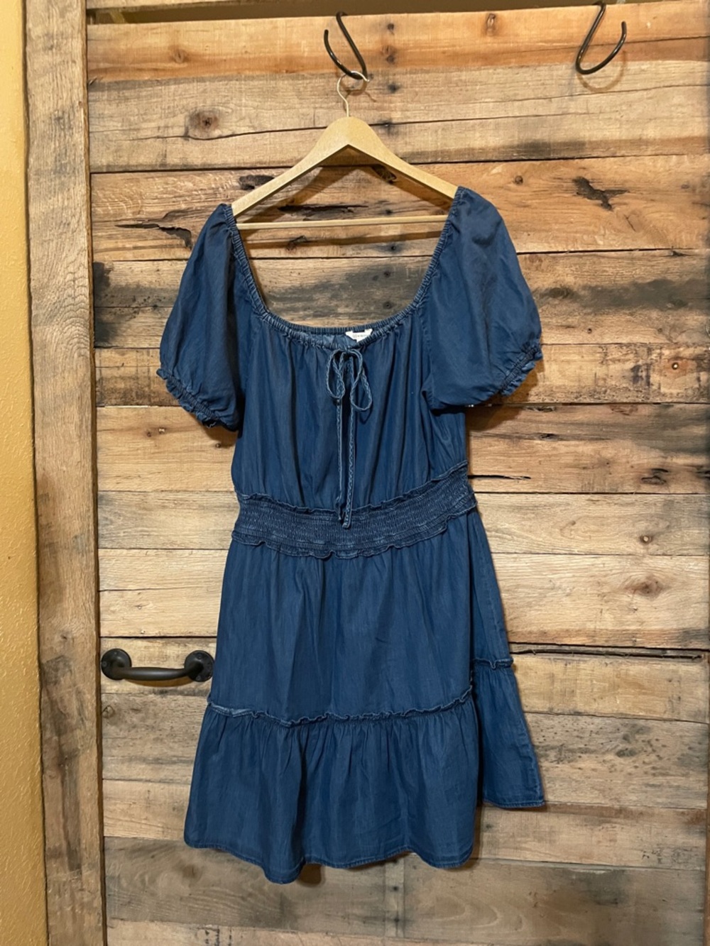 Versona Indigo Tie-Front Peasant Midi Dress